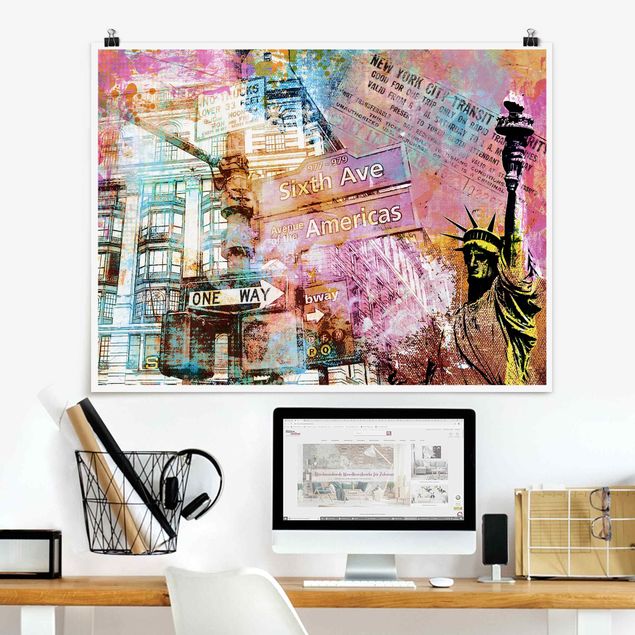 Poster illustrazioni Collage della Sixth Avenue di New York