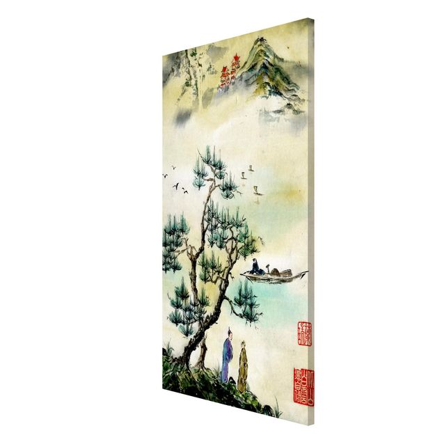 Lavagna magnetica - Giapponese disegno ad acquerello di pino e Mountain Village - Formato verticale 4:3