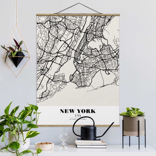 Foto su tessuto da parete con bastone - Mappa New York - Classic - Verticale 4:3