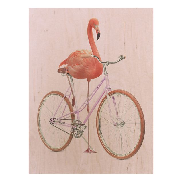 Stampa su legno - Flamingo con la bicicletta - Verticale 4:3