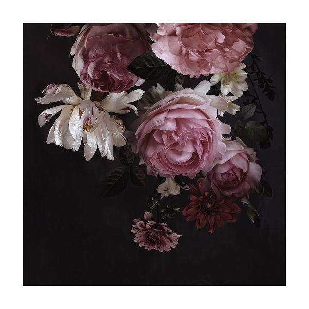 Tappeti fiori Fiori rosa su nero vintage