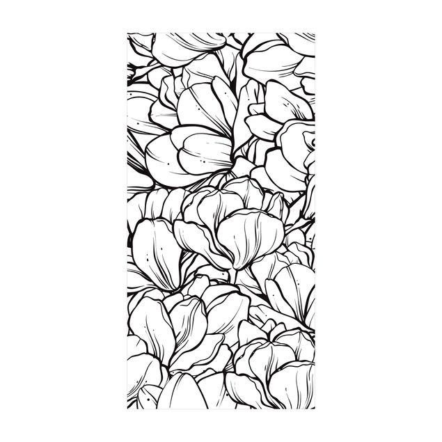 Tappeti bagno grandi Mare di fiori di magnolia in bianco e nero