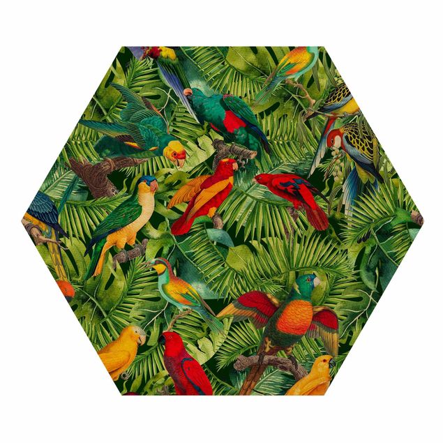 Esagono in legno - Colorato collage - Parrot In The Jungle