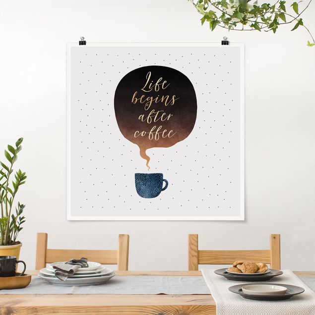 Poster acquerello Life Begins After Coffee Puntini