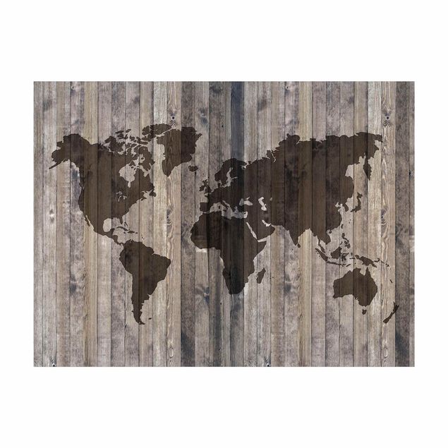 Tappeto salotto marrone Mappa del mondo in legno