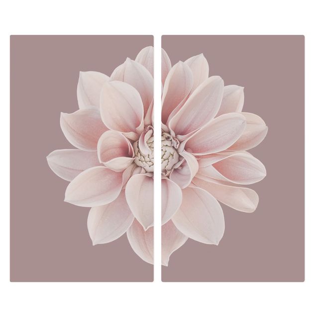Coprifornelli in vetro - Dalia in lavanda bianca e rosa - 52x60cm