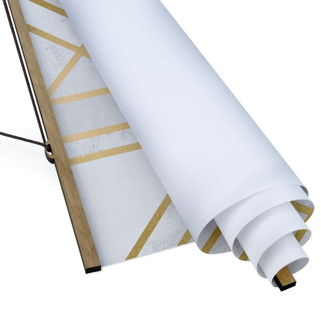Quadro su tessuto con stecche per poster - Elisabeth Fredriksson - Art Deco Geometria oro bianco - Quadrato 1:1