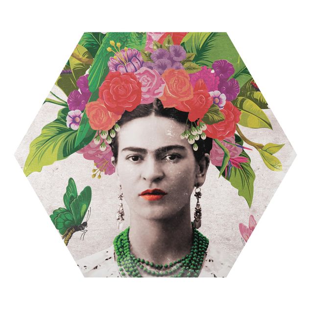 Esagono in Alluminio Dibond - Frida Kahlo - Fiore Ritratto