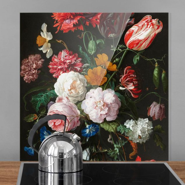 paraschizzi cucina vetro magnetico Jan Davidsz De Heem - Natura morta con fiori in un vaso di vetro