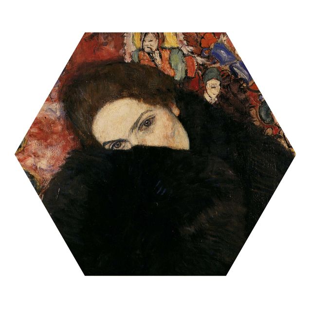 Esagono in legno - Gustav Klimt - Lady Con Muff