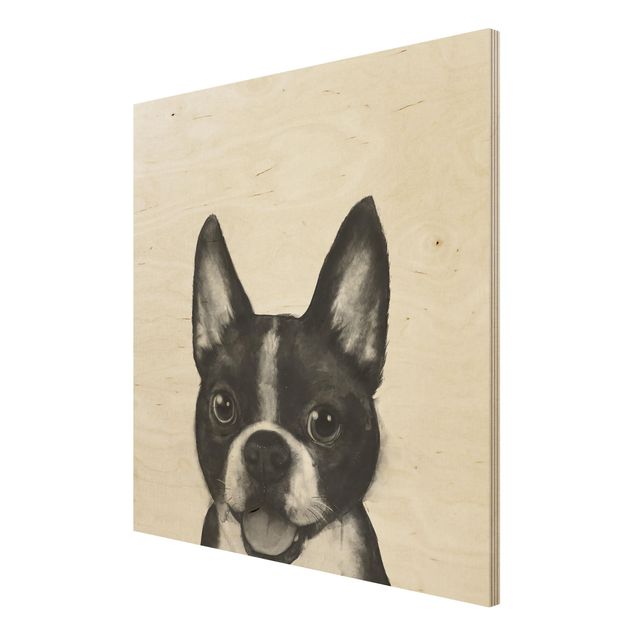 Stampa su legno - Illustrazione Dog Boston Monochrome Pittura - Quadrato 1:1
