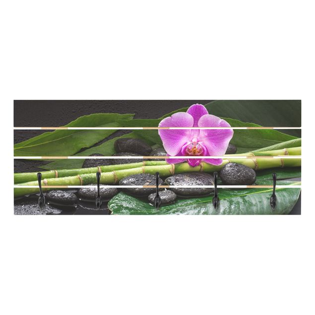Appendiabiti in legno - Green Bamboo Con L'orchidea Blossom - Ganci cromati - Orizzontale