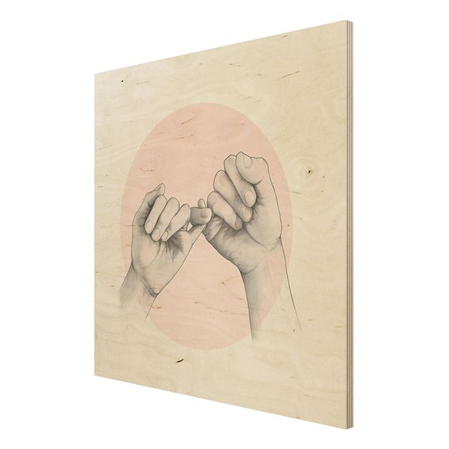 Stampa su legno - Illustrazione mani Amicizia Circle Rosa Bianco - Quadrato 1:1