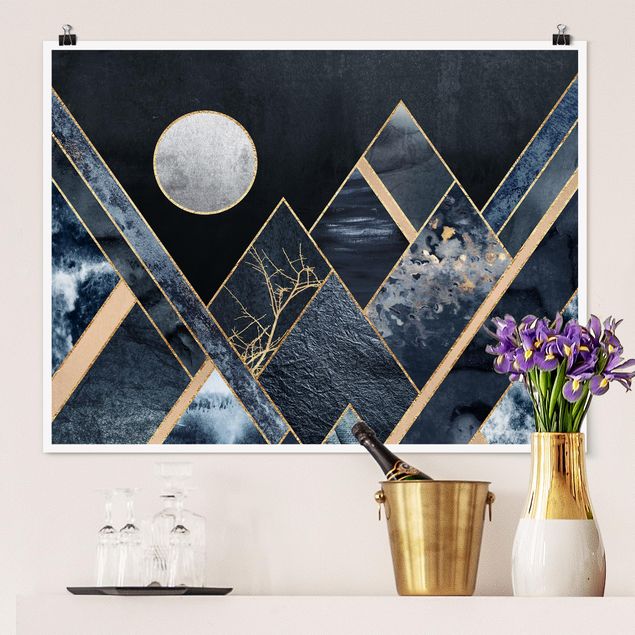 Poster - Golden Moon astratti Black Mountains - Orizzontale 3:4
