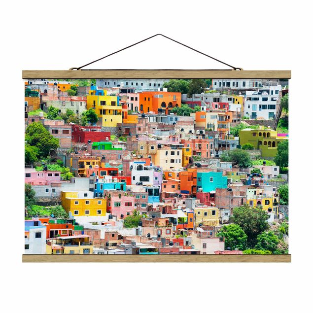 Foto su tessuto da parete con bastone - Case colorate Guanajuato anteriore - Orizzontale 2:3