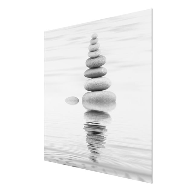 Stampa su alluminio spazzolato - Torre Pietra In The Water Bianco e nero - Quadrato 1:1