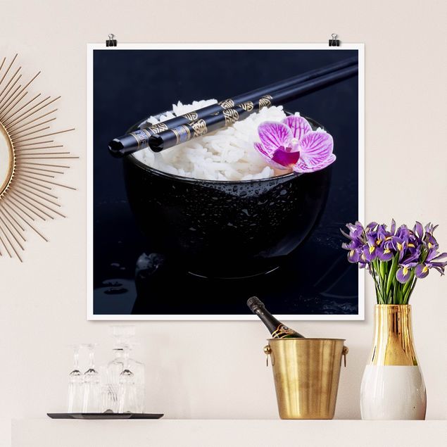 Poster - Rice Bowl Con L'orchidea - Quadrato 1:1