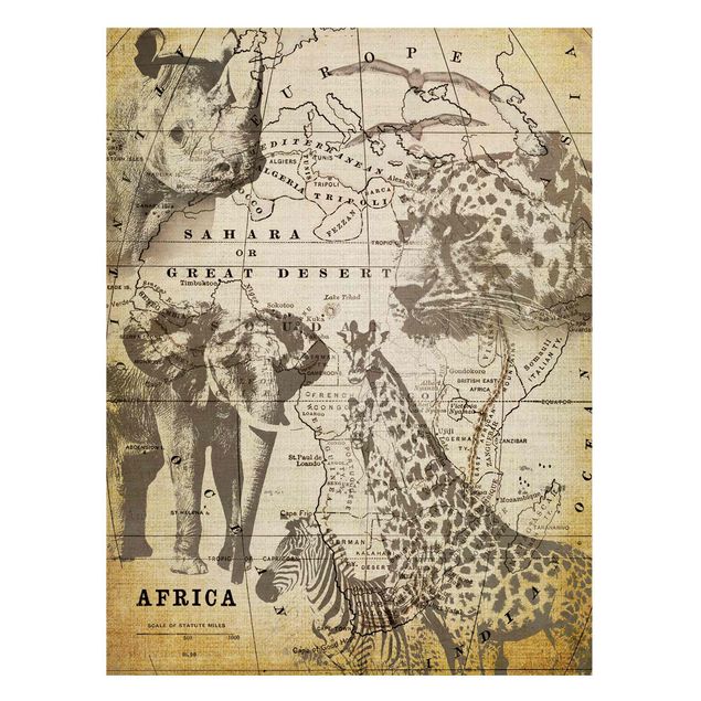 Lavagna magnetica - Vintage Collage - Africa Wildlife - Formato verticale 4:3