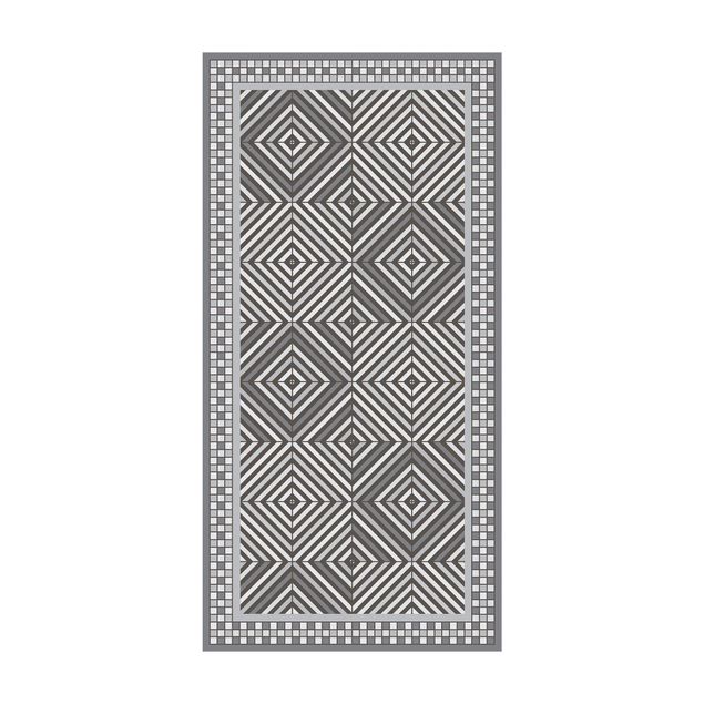 Tappeti grigi Piastrelle geometriche Vortice Grigio con cornice a mosaico stretta