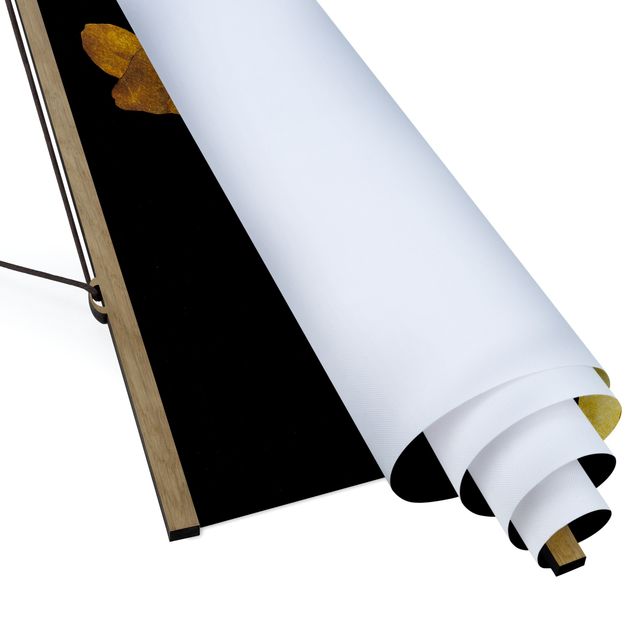 Quadro su tessuto con stecche per poster - Gold - Eucalyptus On Black - Quadrato 1:1