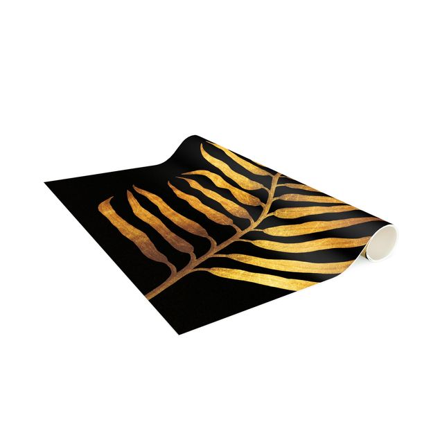 Tappeti floreali moderni Oro - Foglia di palma II su nero
