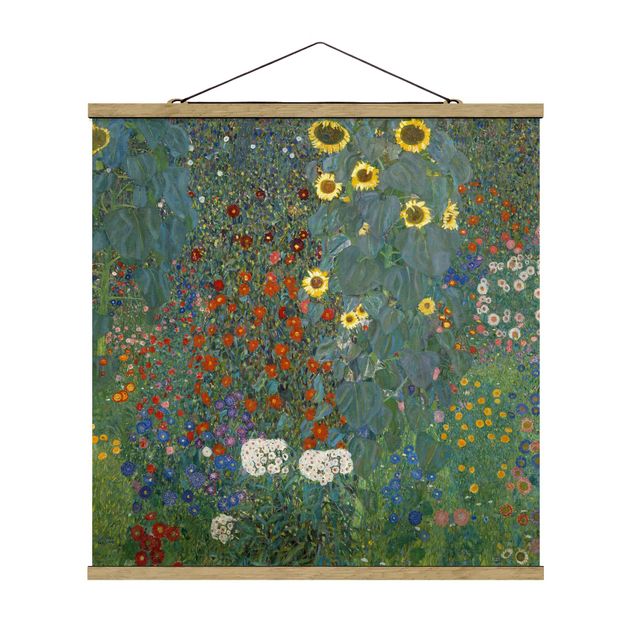 Quadro su tessuto con stecche per poster - Gustav Klimt - Giardino Girasoli - Quadrato 1:1