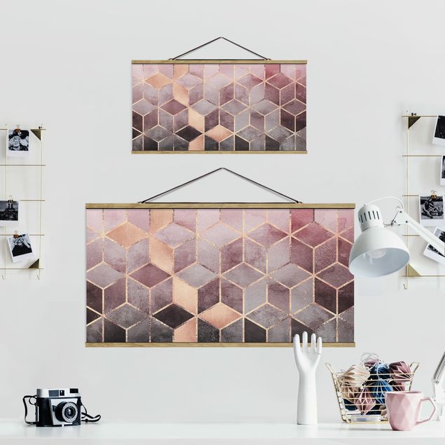 Foto su tessuto da parete con bastone - Elisabeth Fredriksson - Rosa Grigio d'oro Geometria - Orizzontale 1:2