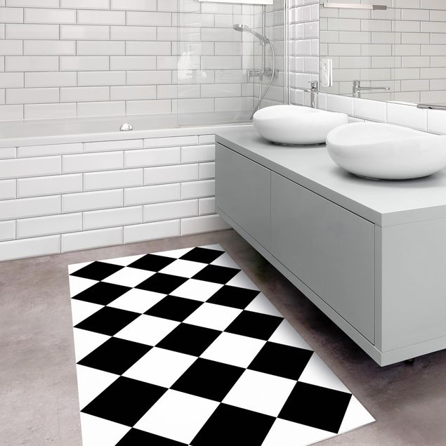 Tappeti moderni Motivo geometrico scacchiera ruotata bianco e nero