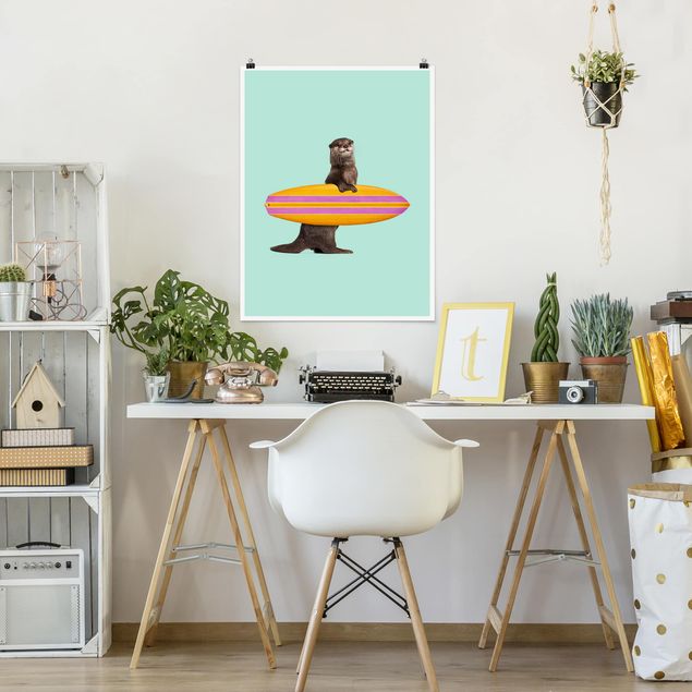 Poster cameretta bambini animali Lontra con tavola da surf