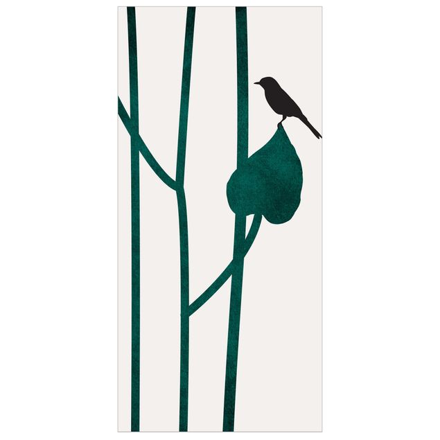 Tenda a pannello - Mondo vegetale grafico - Uccellino su una foglia - 250x120cm