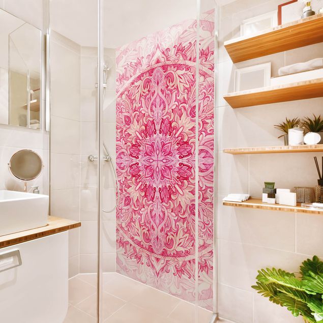 Rivestimento per doccia - Ornamento mandala in acquerello pink