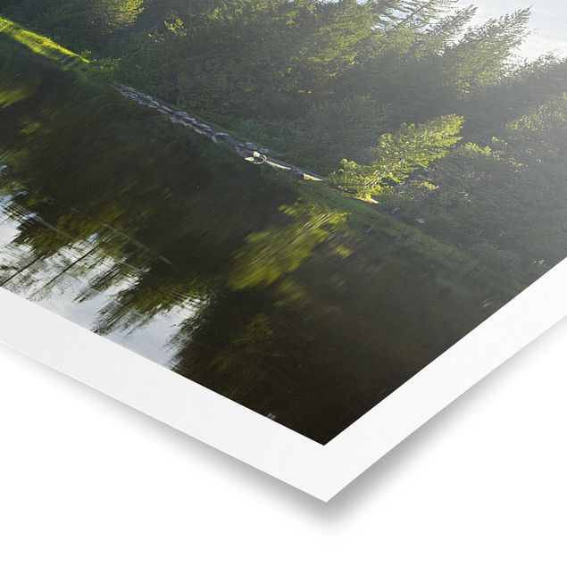 Poster - Vulcano con acqua di riflessione - Panorama formato orizzontale