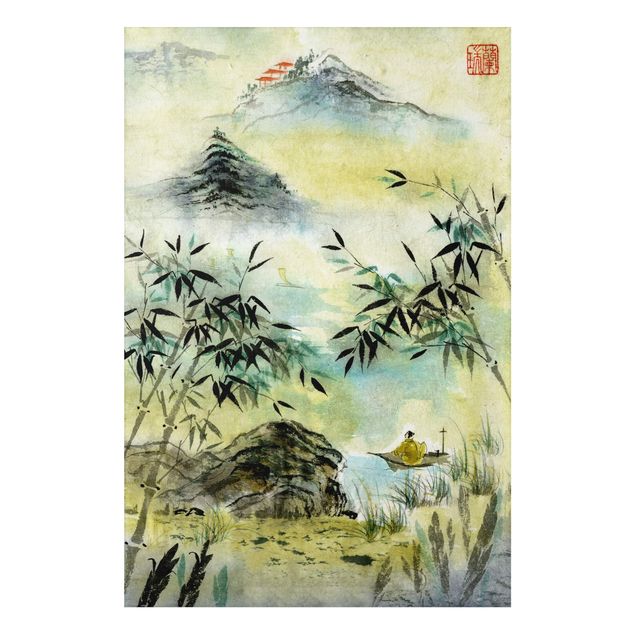Stampa su alluminio spazzolato - Giapponese disegno ad acquerello Bamboo Forest - Verticale 3:2