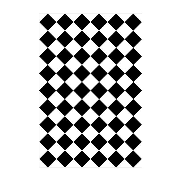Tappeti bianco e nero Motivo geometrico scacchiera ruotata bianco e nero