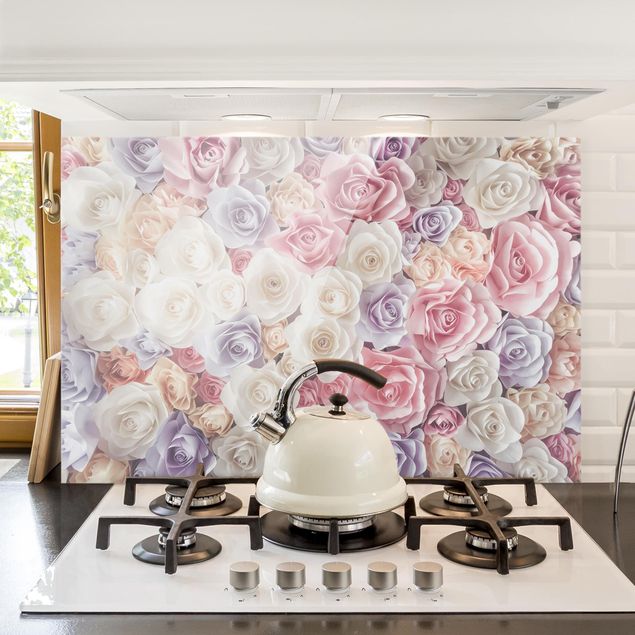 paraschizzi cucina vetro magnetico Rose di carta pastello