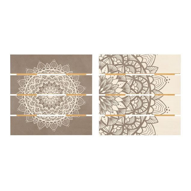 Quadro in legno effetto pallet - Mandala Illustrazione Shabby Set Beige Bianco - Quadrato 1:1