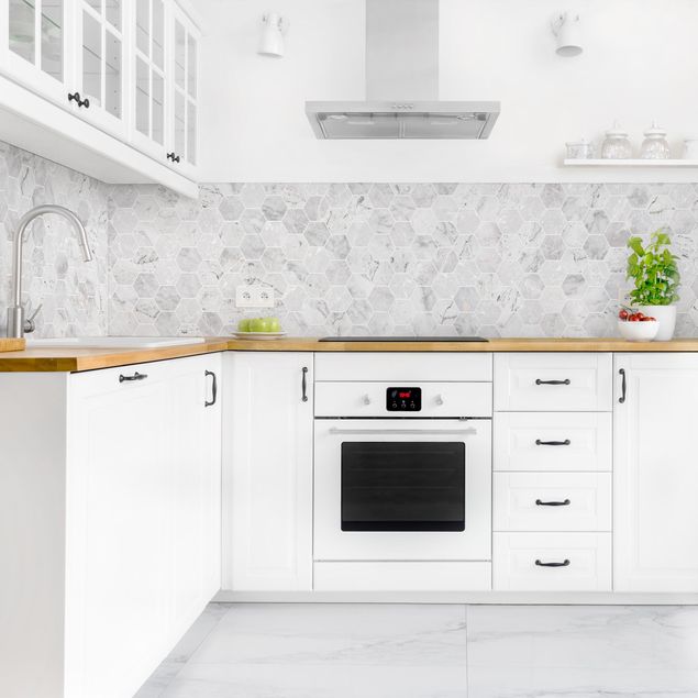 Rivestimenti cucina di plastica Piastrelle esagonali di marmo - Grigio chiaro