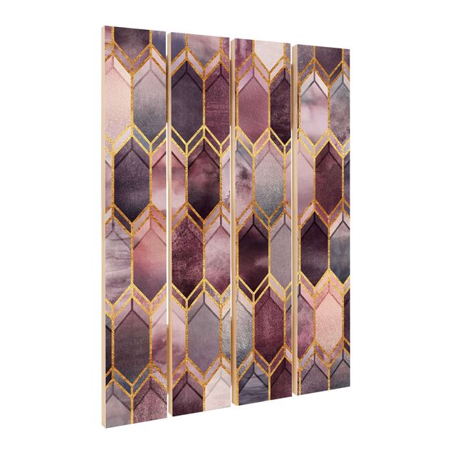 Stampa su legno - Elisabeth Fredriksson - Stained Glass geometrica in oro rosa - Verticale 3:2