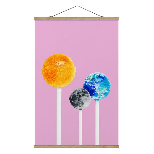 Foto su tessuto da parete con bastone - Lollipops con pianeti - Verticale 3:2