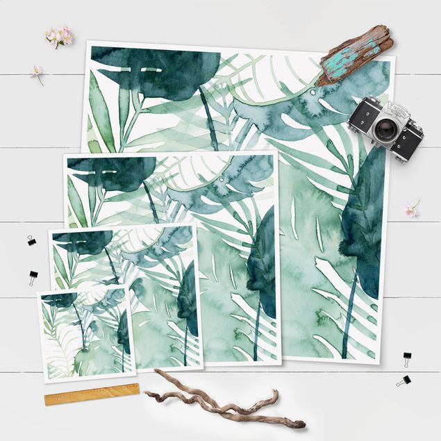 Poster - fronde di palma in acquerello II - Quadrato 1:1