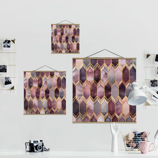 Quadro su tessuto con stecche per poster - Elisabeth Fredriksson - Stained Glass geometrica in oro rosa - Quadrato 1:1