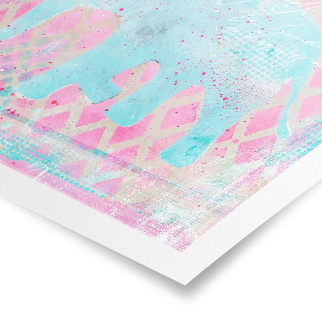 Poster - Colorato collage - Elefante in blu e rosa - Verticale 4:3