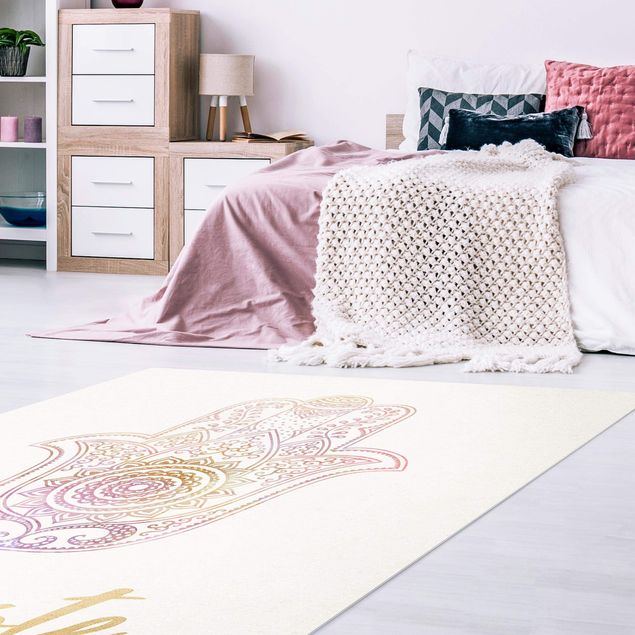 Tappeti moderni soggiorno Mano Hamsa - Illustrazione Namaste Oro Rosa Chiaro