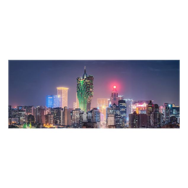 Paraschizzi in vetro - Notte illuminata in Macao - Panorama 5:2
