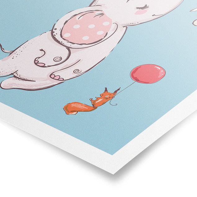Poster - Flying Elephant, coniglio e lo scoiattolo - Verticale 4:3