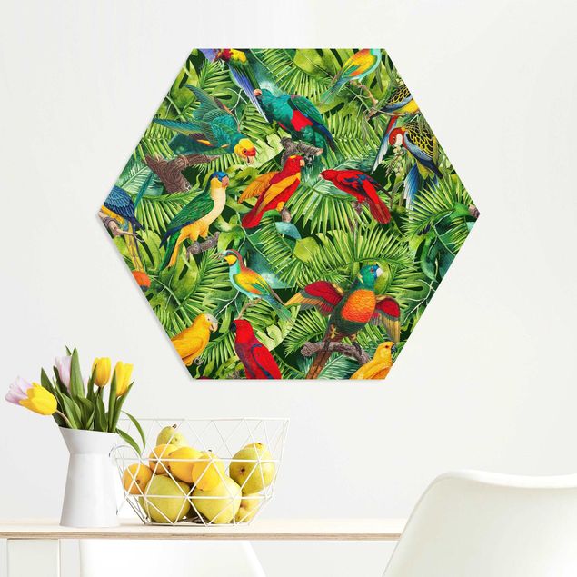 stampe animali Collage colorato - Pappagalli nella giungla