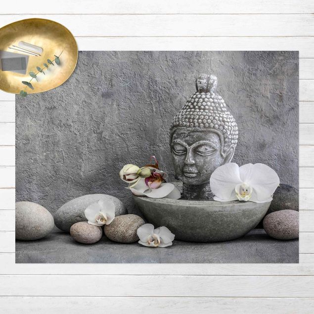 Tappeto per balcone Buddha Zen, orchidea e pietra