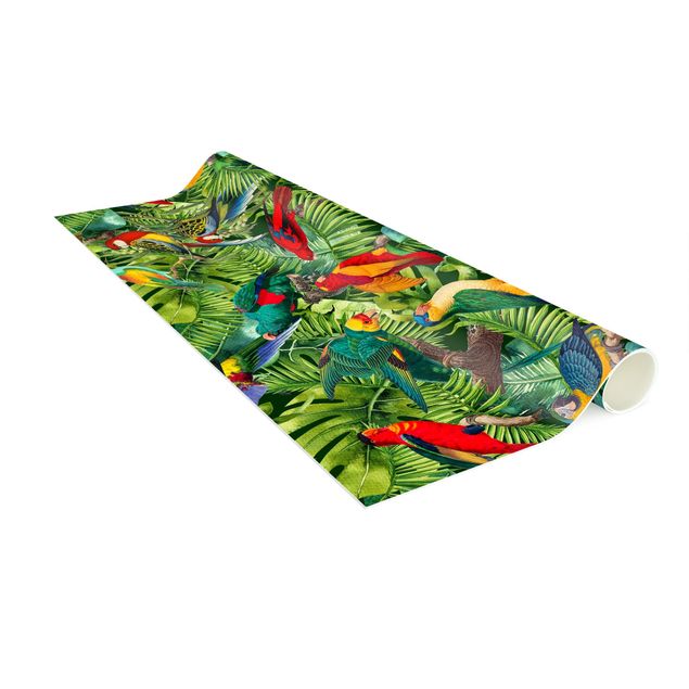 Tappeti floreali Collage colorato - Pappagalli nella giungla