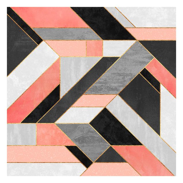 Carta da parati - Geometria rosa e oro- Formato quadrato