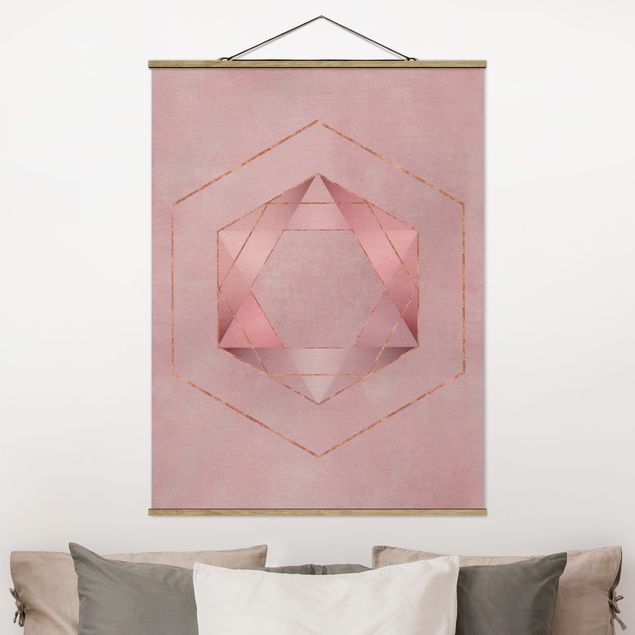 quadro astratto Geometria in rosa e oro I